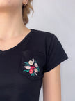 Deniz Kabuğu Nakışlı Tişört Siyah