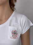 Çiçek Nakış Tişört Beyaz
